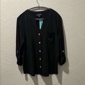 Market & Spruce Black 3/4 Sleeve Button Down Shirt